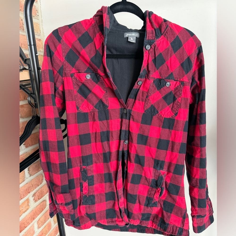 Eddie Bauer Red and Black Plaid Utility Jacket